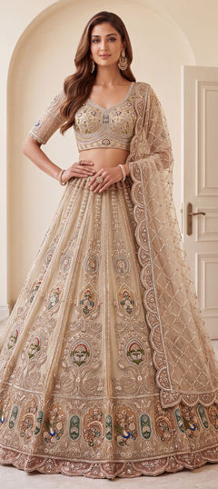 White and Off White color Lehenga in Net fabric with Sequence work