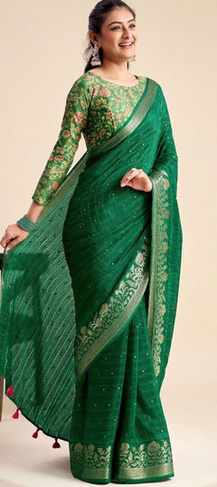 Green color Saree in Chiffon fabric with Weaving work