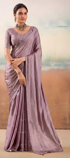 Purple and Violet color Saree in Chiffon fabric with Embroidered work