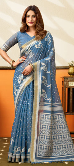 Blue color Saree in Cotton fabric with Weaving work