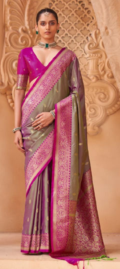 Pink and Majenta color Saree in Silk fabric with Weaving work