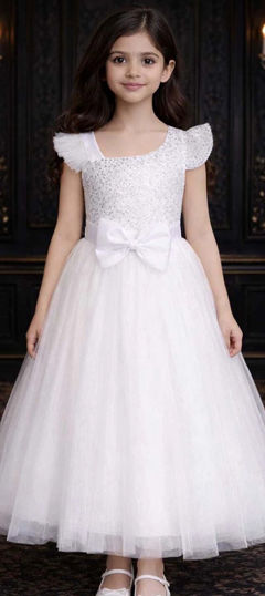 White and Off White color Girls Dress in Net fabric with Sequence work