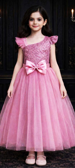 Pink and Majenta color Girls Dress in Net fabric with Sequence work
