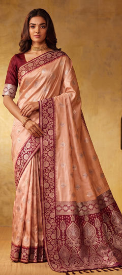 Pink and Majenta color Saree in Blended fabric with Weaving, Zari work