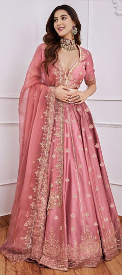 Pink and Majenta color Lehenga in Satin Silk fabric with Embroidered, Sequence work