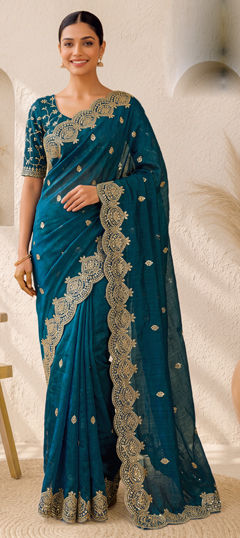 Blue color Saree in Chiffon fabric with Sequence work