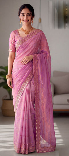 Pink and Majenta color Saree in Chiffon fabric with Sequence work