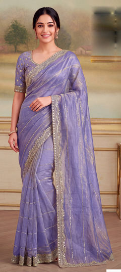 Blue color Saree in Chiffon fabric with Sequence work