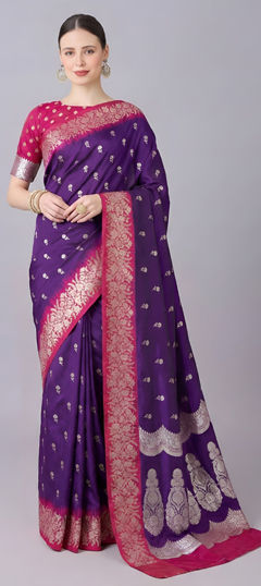 Purple and Violet color Saree in Banarasi Silk fabric with Weaving, Zari work