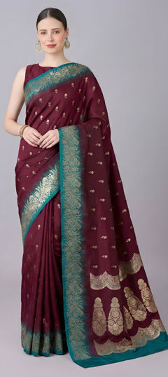 Beige and Brown color Saree in Banarasi Silk fabric with Weaving, Zari work