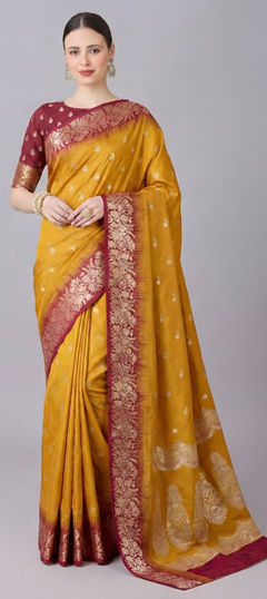 Yellow color Saree in Banarasi Silk fabric with Weaving, Zari work