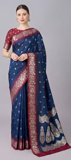 Blue color Saree in Banarasi Silk fabric with Weaving, Zari work