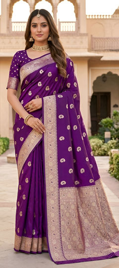 Purple and Violet color Saree in Banarasi Silk fabric with Weaving, Zari work