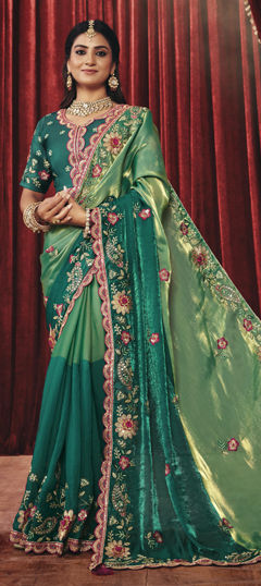 Blue color Saree in Silk fabric with Embroidered, Sequence, Zari work