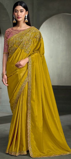 Green color Saree in Crepe Silk fabric with Embroidered, Sequence work