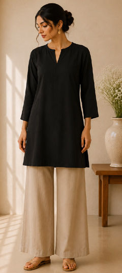 Black and Grey color Salwar Kameez in Cotton fabric with Thread work