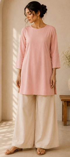 Pink and Majenta color Salwar Kameez in Cotton fabric with Thread work