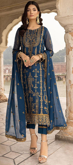 Blue color Salwar Kameez in Faux Georgette fabric with Embroidered, Sequence work