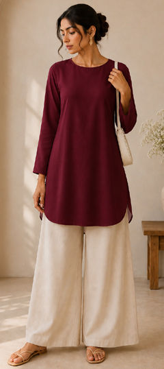 Red and Maroon color Salwar Kameez in Cotton fabric with Thread work