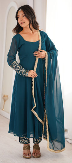 Blue color Salwar Kameez in Georgette fabric with Embroidered, Sequence work