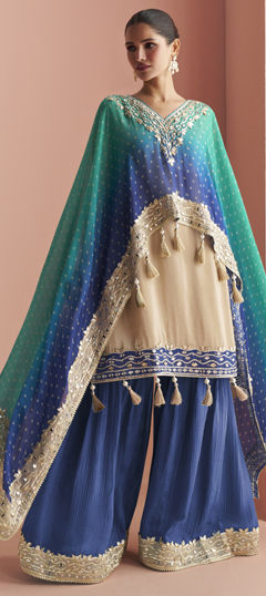 White and Off White color Salwar Kameez in Silk fabric with Bandhej, Gota Patti, Mirror, Printed work
