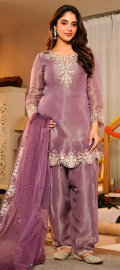 Purple and Violet color Salwar Kameez in Satin Silk fabric with Embroidered work