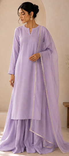 Purple and Violet color Salwar Kameez in Cotton fabric with Gota Patti work