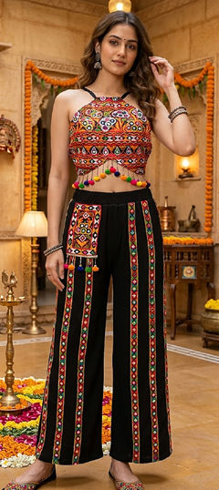 Black and Grey color Salwar Kameez in Cotton fabric with Embroidered, Mirror, Thread work