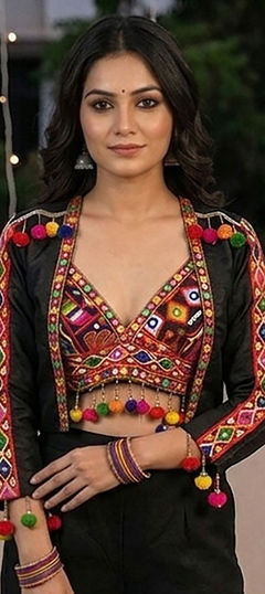 Black and Grey color Tops and Shirts in Cotton fabric with Embroidered, Mirror, Thread work