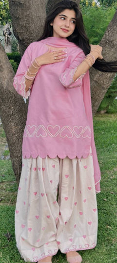 Pink and Majenta color Salwar Kameez in Chinon Silk fabric with Embroidered work
