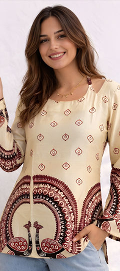White and Off White color Tops and Shirts in Cotton fabric with Printed work