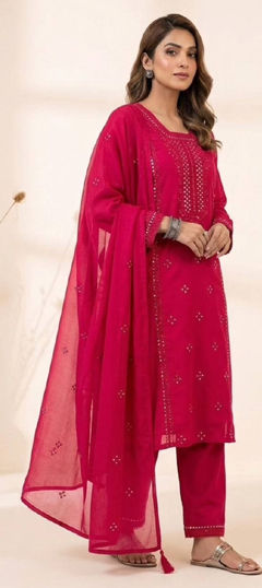 Pink and Majenta color Salwar Kameez in Roman Silk fabric with Embroidered, Sequence work