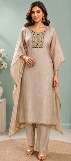 Purple and Violet color Salwar Kameez in Silk fabric with Embroidered work