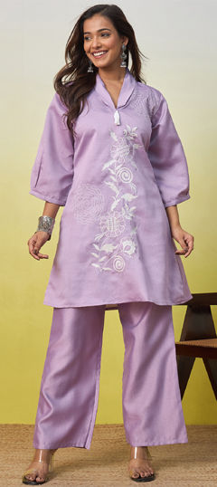 Purple and Violet color Co-ords Set in Rayon, Viscose fabric with Embroidered work