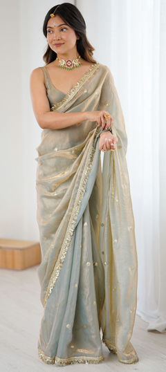 Beige and Brown color Saree in Tissue fabric with Embroidered, Sequence, Zari work