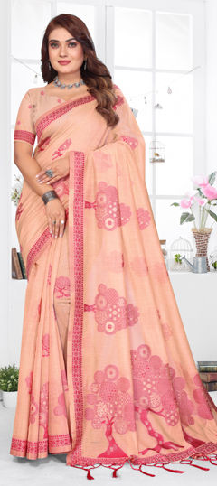 Pink and Majenta color Saree in Cotton fabric with Weaving work
