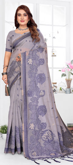 Purple and Violet color Saree in Cotton fabric with Weaving work