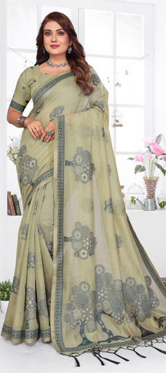 Green color Saree in Cotton fabric with Weaving work