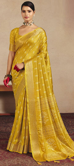 Yellow color Saree in Silk fabric with Weaving work