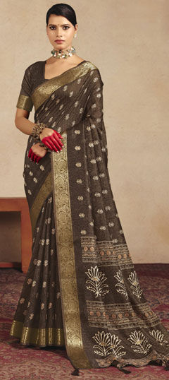 Black and Grey color Saree in Silk fabric with Weaving work