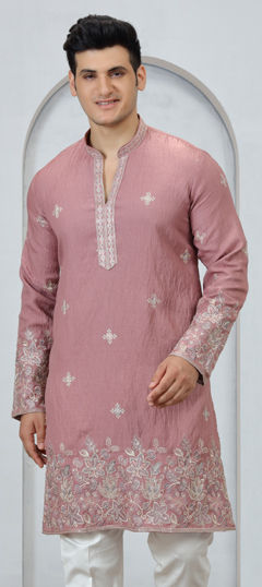 Pink and Majenta color Kurta in Art Silk fabric with Embroidered work