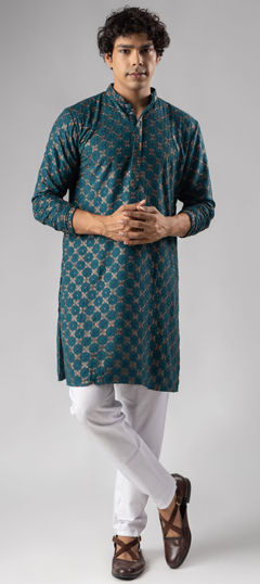 Blue color Kurta Pyjamas in Rayon fabric with Embroidered work