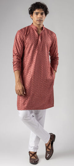 Pink and Majenta color Kurta Pyjamas in Rayon fabric with Embroidered work