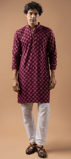 Purple and Violet color Kurta Pyjamas in Rayon fabric with Embroidered work