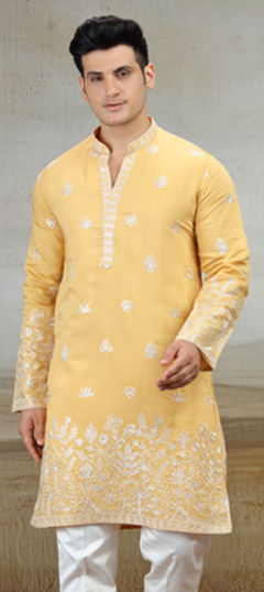 Yellow color Kurta in Art Silk fabric with Embroidered work