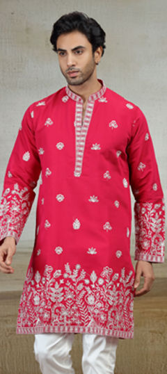 Pink and Majenta color Kurta in Art Silk fabric with Embroidered work