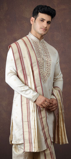 Beige and Brown color Kurta in Jacquard fabric with Weaving work