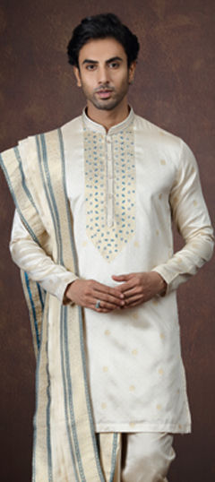 Beige and Brown color Kurta in Jacquard fabric with Weaving work