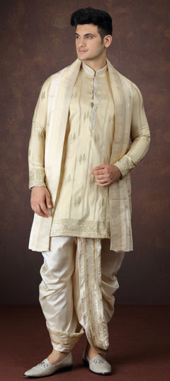 Gold color Dhoti Kurta in Jacquard fabric with Weaving work