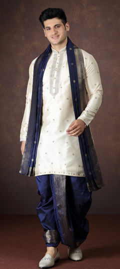Beige and Brown color Dhoti Kurta in Jacquard fabric with Weaving work